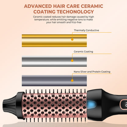38mm Thermal Styling Brush with Dual PTC Heating, Nine Temperature Settings and 60-Minute Auto Shut-Off, Black Gold Hair Curler and Straightener
