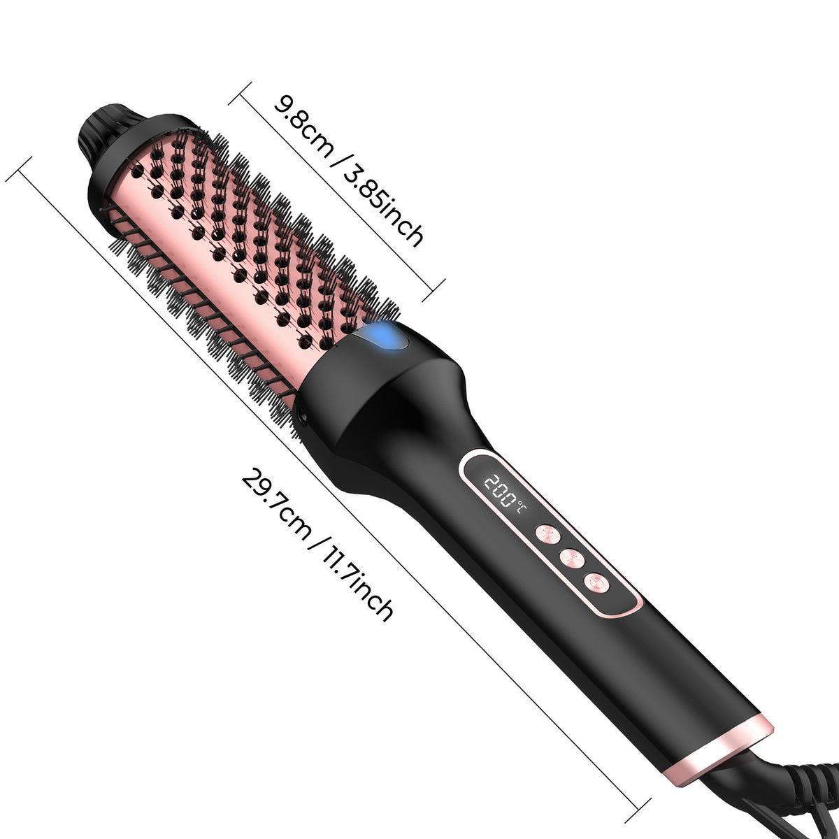 Ionic Heated Styling Brush with 38mm Barrel, Listed Dual PTC Heating, Nine Heat Settings and 60-Minute Auto-Off for Curling and Straightening, US Plug Option