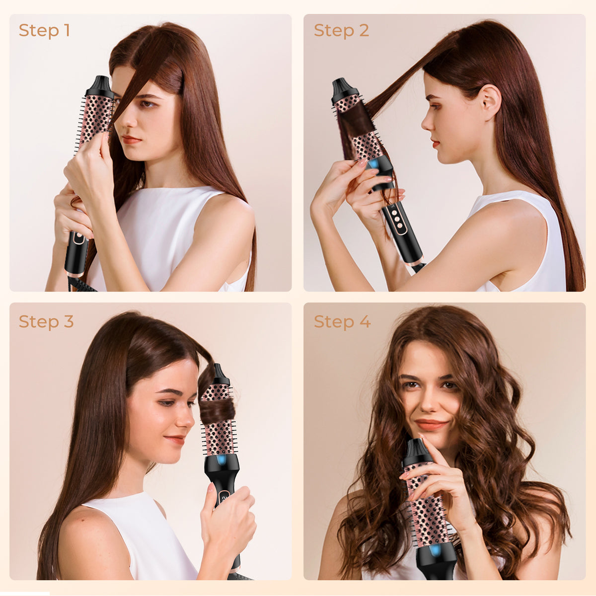 Ionic Heated Styling Brush with 38mm Barrel, Listed Dual PTC Heating, Nine Heat Settings and 60-Minute Auto-Off for Curling and Straightening, US Plug Option
