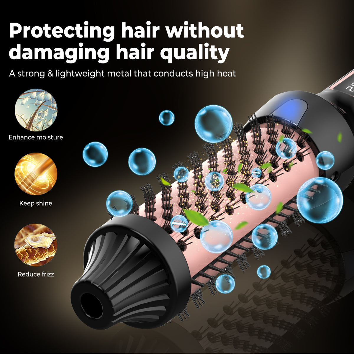 38mm Thermal Styling Brush with Dual PTC Heating, Nine Temperature Settings and 60-Minute Auto Shut-Off, Black Gold Hair Curler and Straightener