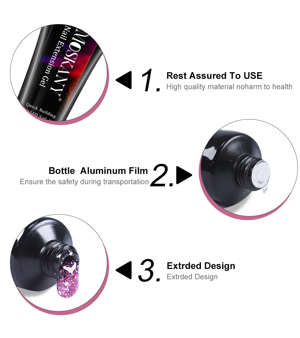 Poly Nail Gel Kit Options for Nail Extensions and DIY Manicure, Single, Three and Six-Piece Gel Selections with Listed 6W LED Lamp Set