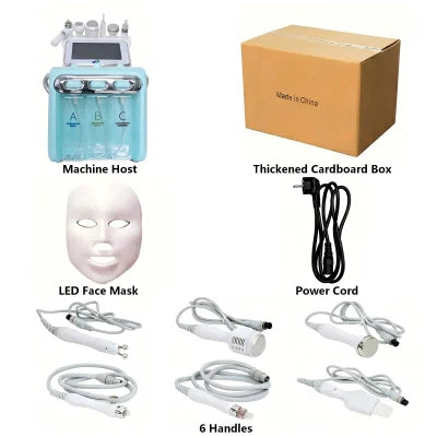 Touchscreen Hydro Facial Equipment with A/B/C Solution Tanks, Multi-Handpiece Beauty Machine References and 110v, 220v or DL Selection Labels