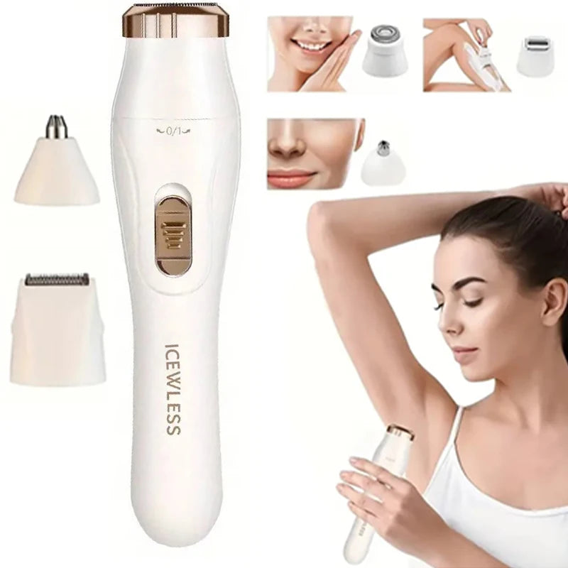 3-in-1 Women's Shaver and Trimmer with USB Charging for Underarm, Eyebrow and Nose Hair Grooming, Green, Pink or White Options for Home Use
