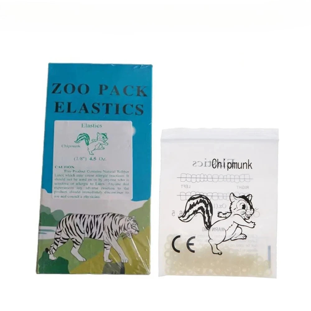 Latex Orthodontic Traction Elastics, 5000-Piece Box with Animal-Coded Diameter Options and 2.5 to 6.5oz Force Labels for Clinician-Directed Braces Use