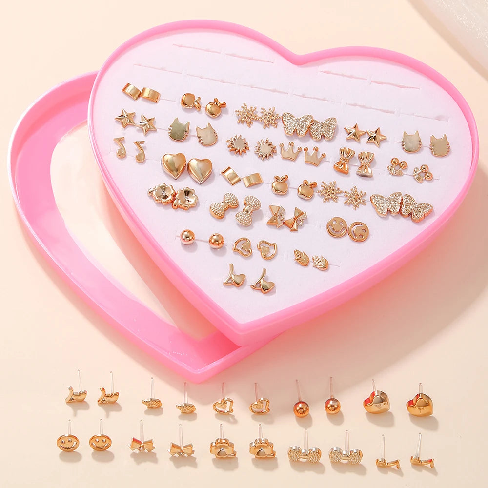 Resin Stud Earrings 36-Pair Random Assortment with Push-Back Closures, Cat, Butterfly and Snowflake Design References for Women's Everyday Fashion