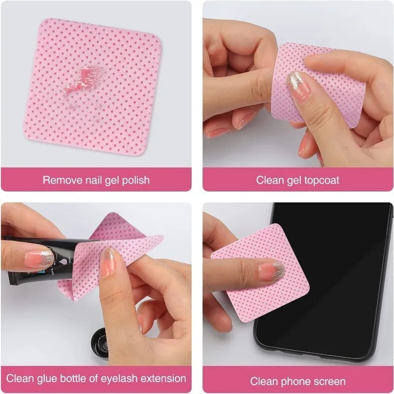 Lint-Free Nail Wipes for Gel Cleansing and Nail Polish Removal, Pink or White Manicure Pads in 20 to 600 Piece Packs with Bottle Options