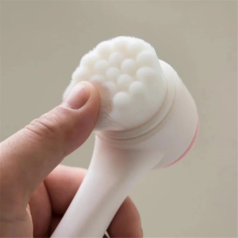 Facial Cleansing Brush, Double-Sided Manual Face Wash Tool with Handle, Silicone and Plastic Construction, Listed 13 x 6 cm Size in Pink or Blue