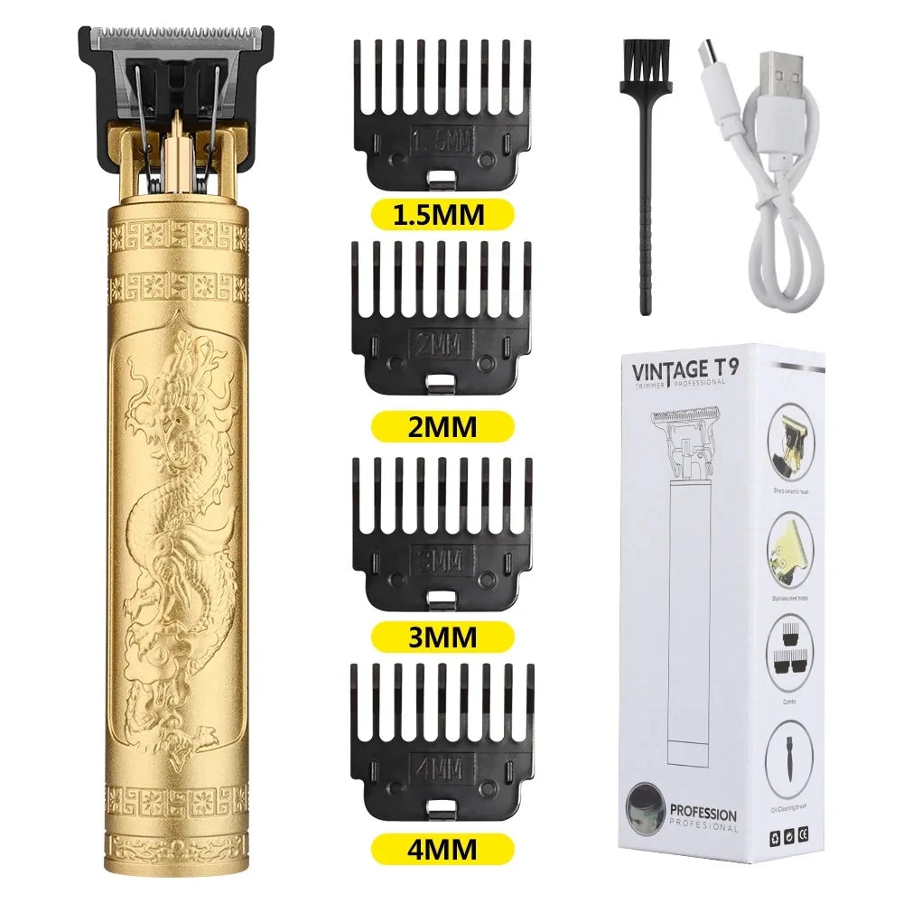 Retro T9 Hair Trimmer for Men's Everyday Haircutting and Personal Grooming, Electric Clipper Listing with Five Battery-Labeled Style Options for Home Use