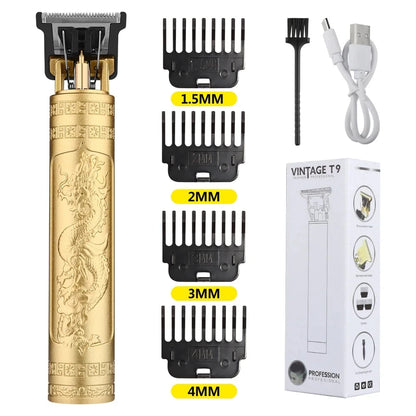 Retro T9 Hair Trimmer for Men's Everyday Haircutting and Personal Grooming, Electric Clipper Listing with Five Battery-Labeled Style Options for Home Use