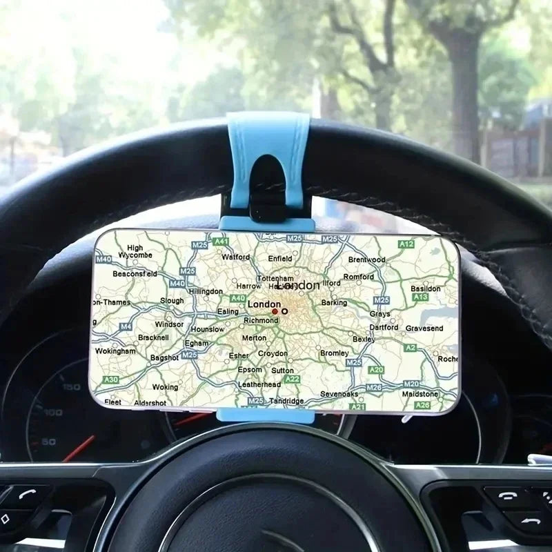 Steering Wheel Phone Holder for Parked Use, Telescopic Hook Clip with Soft Pads for Devices 50–80mm Wide and 6–18mm Thick in Five Colors