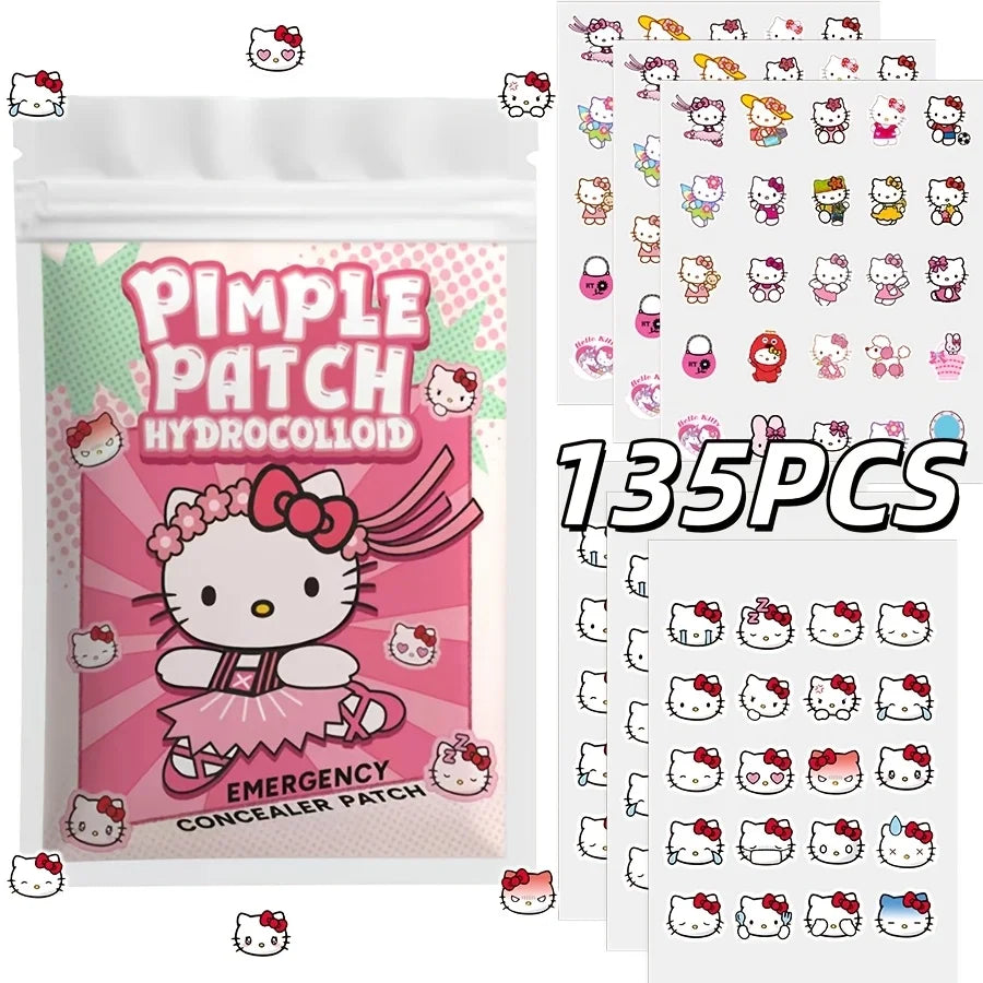 Cartoon Hydrocolloid Pimple Patches, 45PCS or 135PCS Pack Options with Hello Kitty Styling Reference for Decorative Facial Care and Personal Skincare Routines