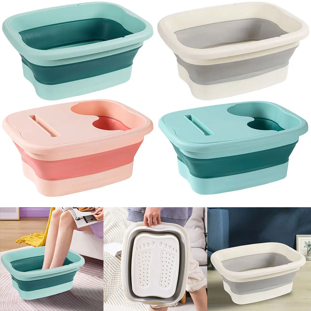Collapsible Foot Soak Bucket in Green with Raised Massage Dots, Listed 40 x 32 x 17cm PP TPR Basin and With or Without Lid Options for Home Foot Care