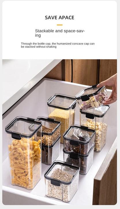 Clear Pantry Storage Jars with White or Black Covers, Five Capacity Options from 460ml to 1800ml and Single-Size Packs or Mixed Five-Size Kitchen Sets
