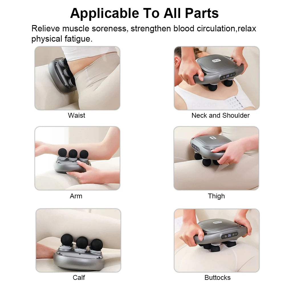 Six-Head Touchscreen Massage Gun with Integrated Contact Design, Nine Intensity Levels, Nine Massage Modes and Listed 10-Minute Auto-Off, White or Black
