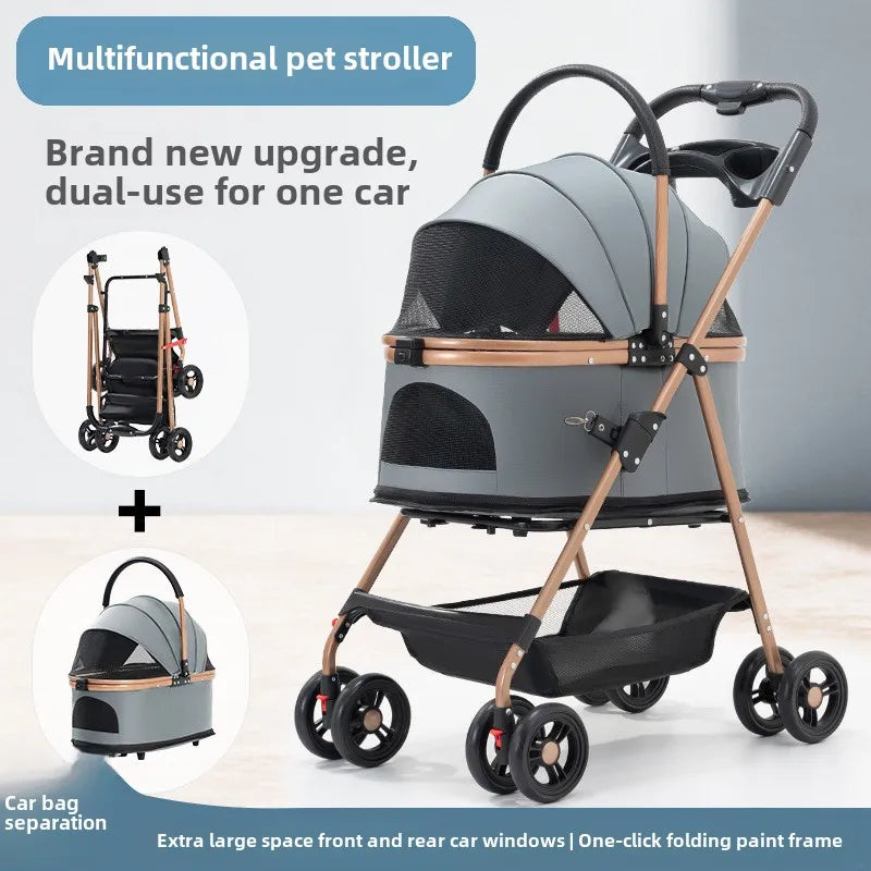 Folding Pet Stroller with Detachable Carrier, Listed 30lb Capacity and Easy Lock Canopy, Size M in Five Colors for Suitable Dogs and Cats on Neighborhood Outings