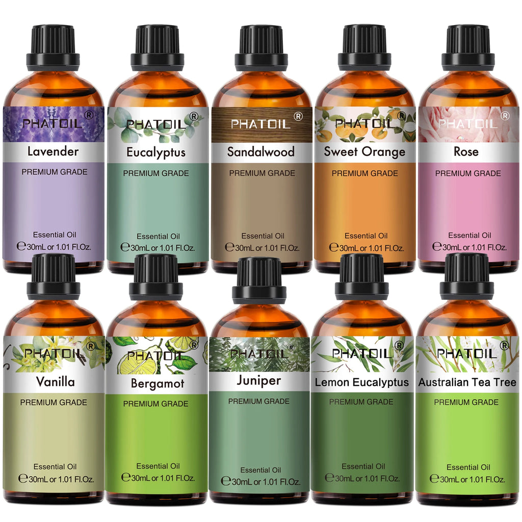 Essential Oil for Diffuser by PHATOIL, 30ml Single Scent Bottle with Gift Box for Home Fragrance, Including Lavender, Jasmine, Eucalyptus and Vanilla Options