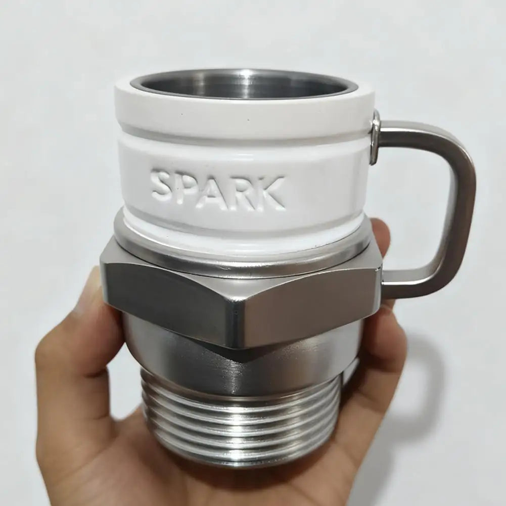 Spark Plug Coffee Mug with Resin Exterior and Stainless Steel Lining, Silvery Automotive-Themed Cup for Mechanics, Car Enthusiasts and Father's Day Gifts