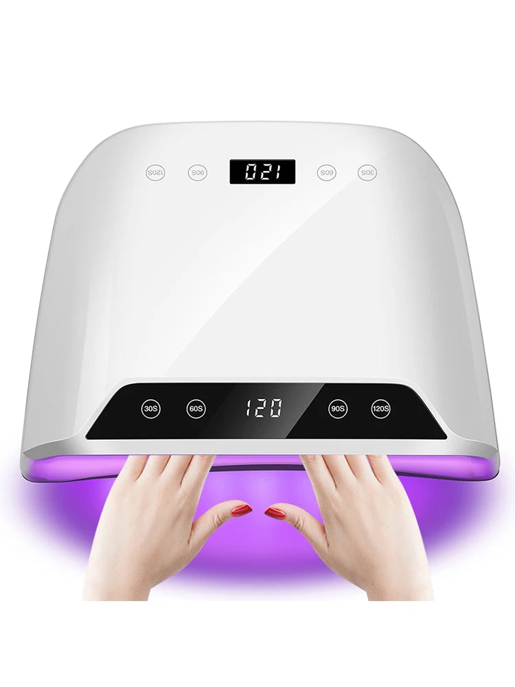 72-LED Gel Nail Curing Lamp with Four Timer Settings, Digital Touch Display, Automatic Hand Sensor and Detachable Base, White with US or EU Plug Options