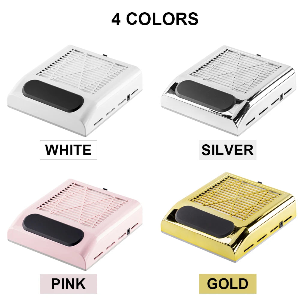 Nail Dust Collector with Touch Switch and Replaceable Filter, ABS Manicure Vacuum in White, Pink, Silver or Gold with US and EU Selection Labels