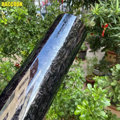 Forged Carbon Look Vinyl Wrap, Glossy Black Flexible PVC Decorative Film with Listed Air Release Channels and Three Size Options for Vehicle Trim Styling
