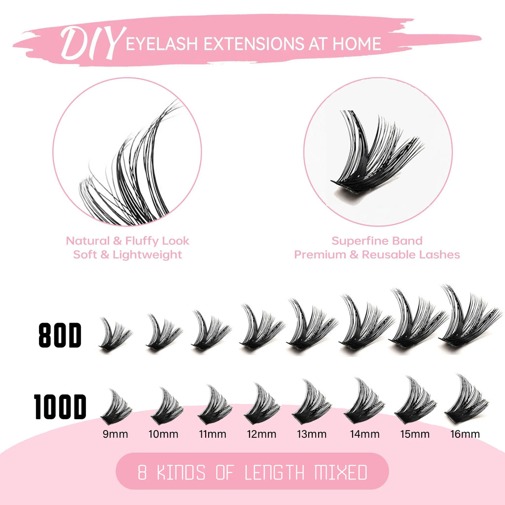 Fluffy Cluster Lashes for DIY Eye Makeup Styling, 10 or 16-Row 80D Options and 36-Row 80 100D Selection for Customized Everyday Makeup and Party Looks