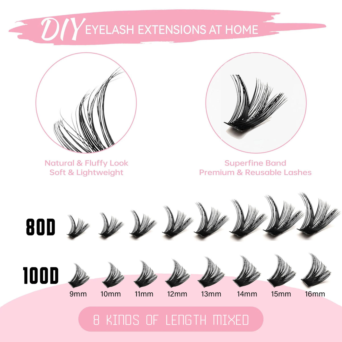 Fluffy Cluster Lashes for DIY Eye Makeup Styling, 10 or 16-Row 80D Options and 36-Row 80 100D Selection for Customized Everyday Makeup and Party Looks