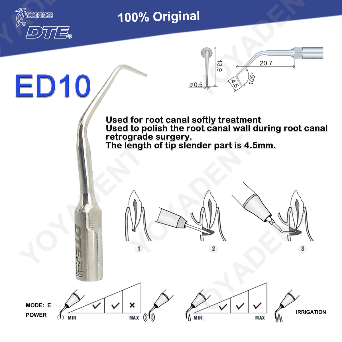 Endodontic Ultrasonic Tips and Accessory Options by Woodpecker DTE, ED-Series Model Selections with TD-1L and HD-7L Choices for Dental Equipment