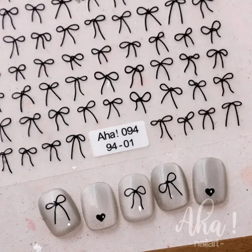 Bow Nail Stickers, 1 Sheet of 3D Mini Ribbon Bowknot Decals for Kawaii Y2K Nail Art, Natural and Artificial Nail Decoration, DIY Home or Salon Manicures