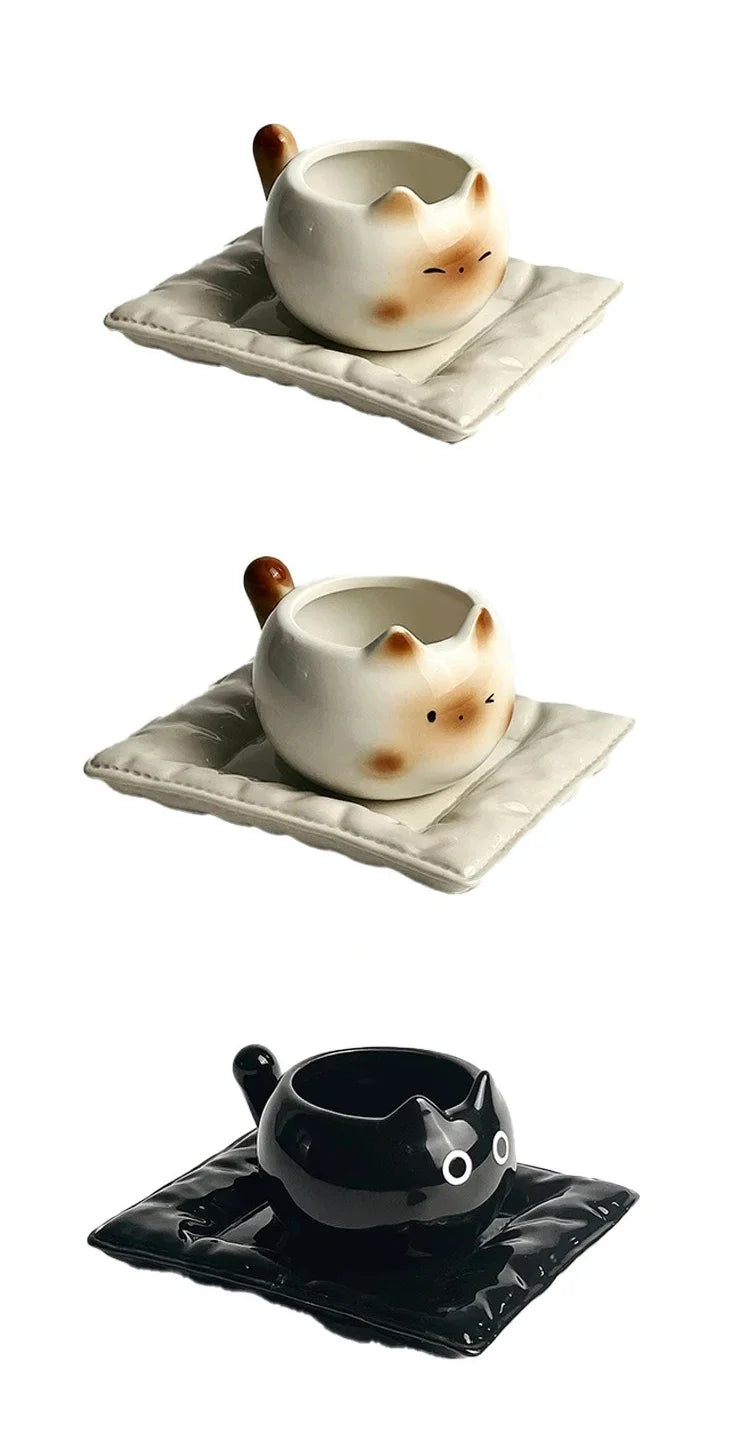 Cat Shaped Ceramic Mug with Listed 210ml Capacity, Underglaze Cartoon Siamese and Black Kitten Options for Coffee, Breakfast Milk and Cat Lover Gifts