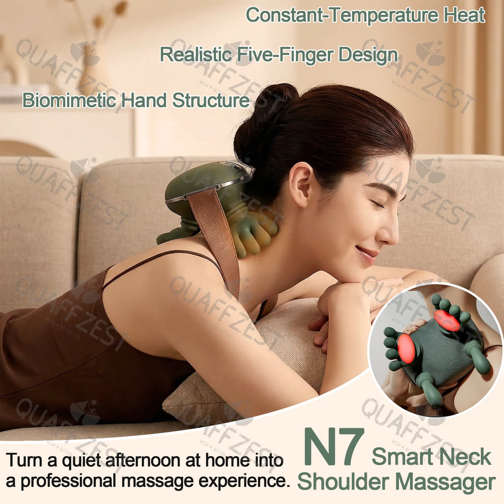 Heated Kneading Neck and Shoulder Massager, Moss Green Wireless Shawl with Brushless Motor, Three Massage Levels, Two Heat Settings and 2000mAh Battery