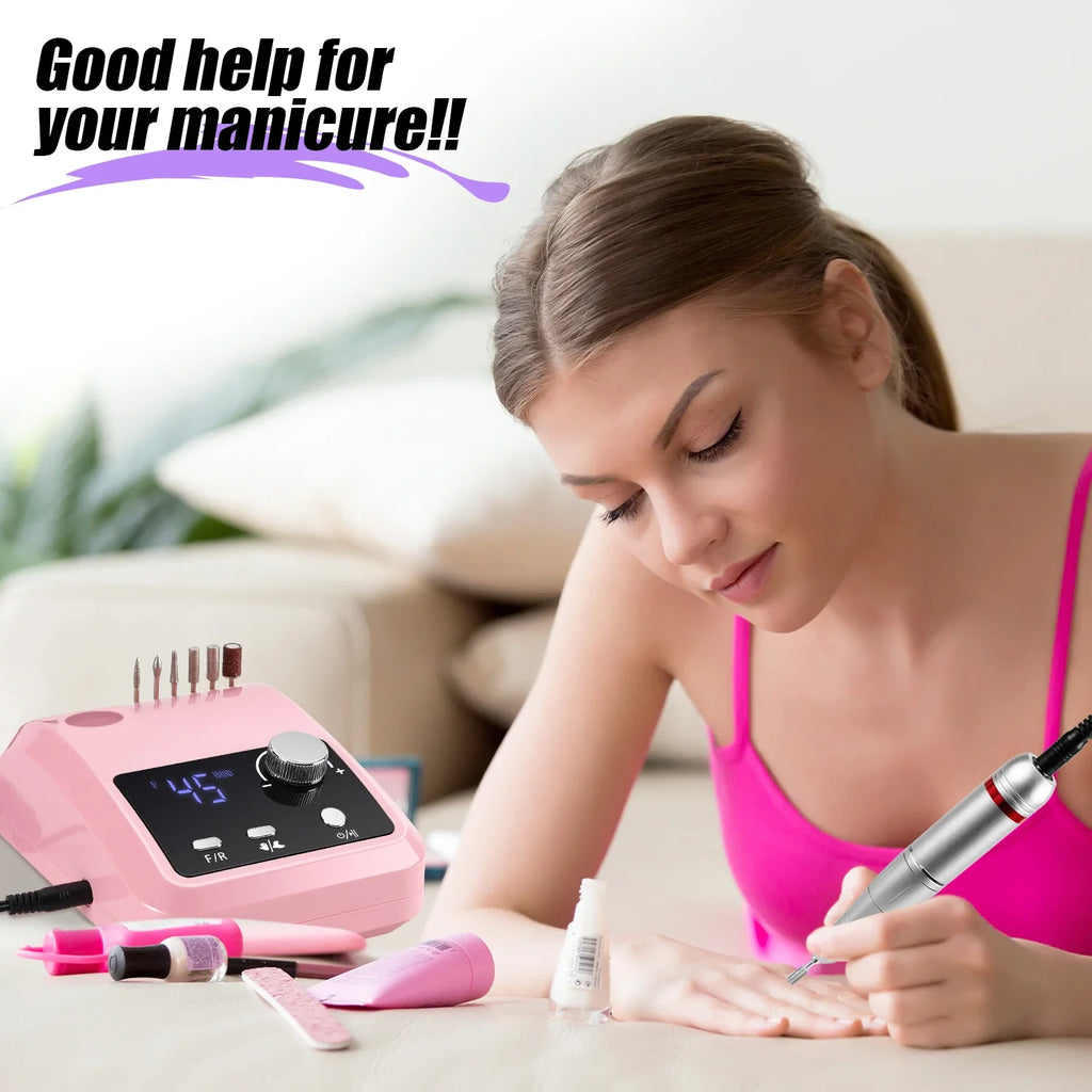 Foot-Pedal Nail Drill with Listed 45,000 RPM Adjustable Speed, Forward and Reverse Rotation, White, Black, Pink or Colorful Sets and US or EU Plug Options