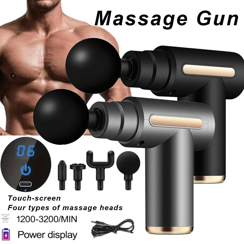 Compact Travel Massage Gun with Type-C Charging, Handheld Electric Massager in Black or Grey Button and LCD Models for Home and Post-Exercise Relaxation