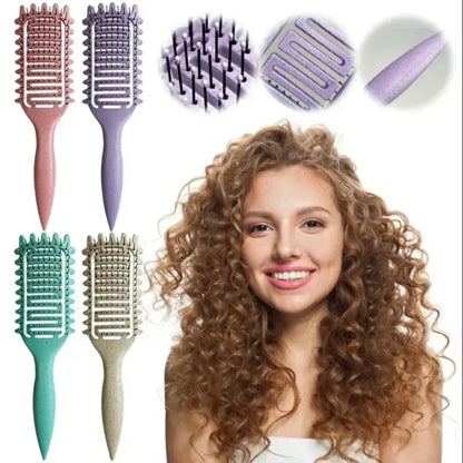 Curl Styling Detangling Brush with Hollow Vented Design, Wheat Straw and Nylon Materials, Single 24cm Hair Tool in Purple, Pink, Beige or Green