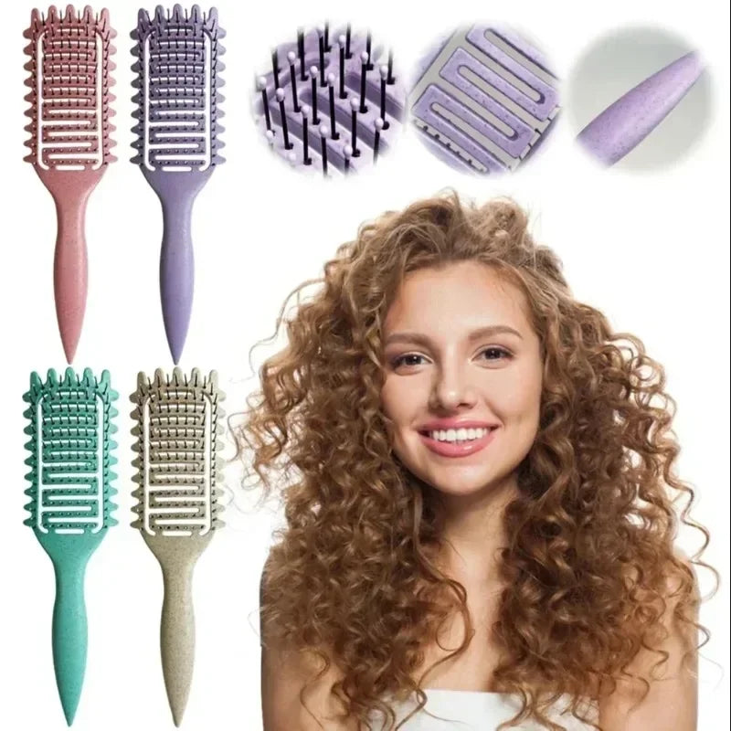 Vented Curl Defining Brush with Listed Wheat Straw and Nylon Materials, 24cm Single Detangling Styling Tool in Purple, Pink, Beige or Green for Home Hair Care