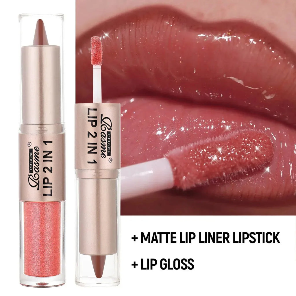 2-in-1 Lip Liner and Gloss Pen with Listed Matte Color and Mirror-Shine Lip Glaze, Coded Shade Options for Gradient Lip Contouring and Everyday Makeup