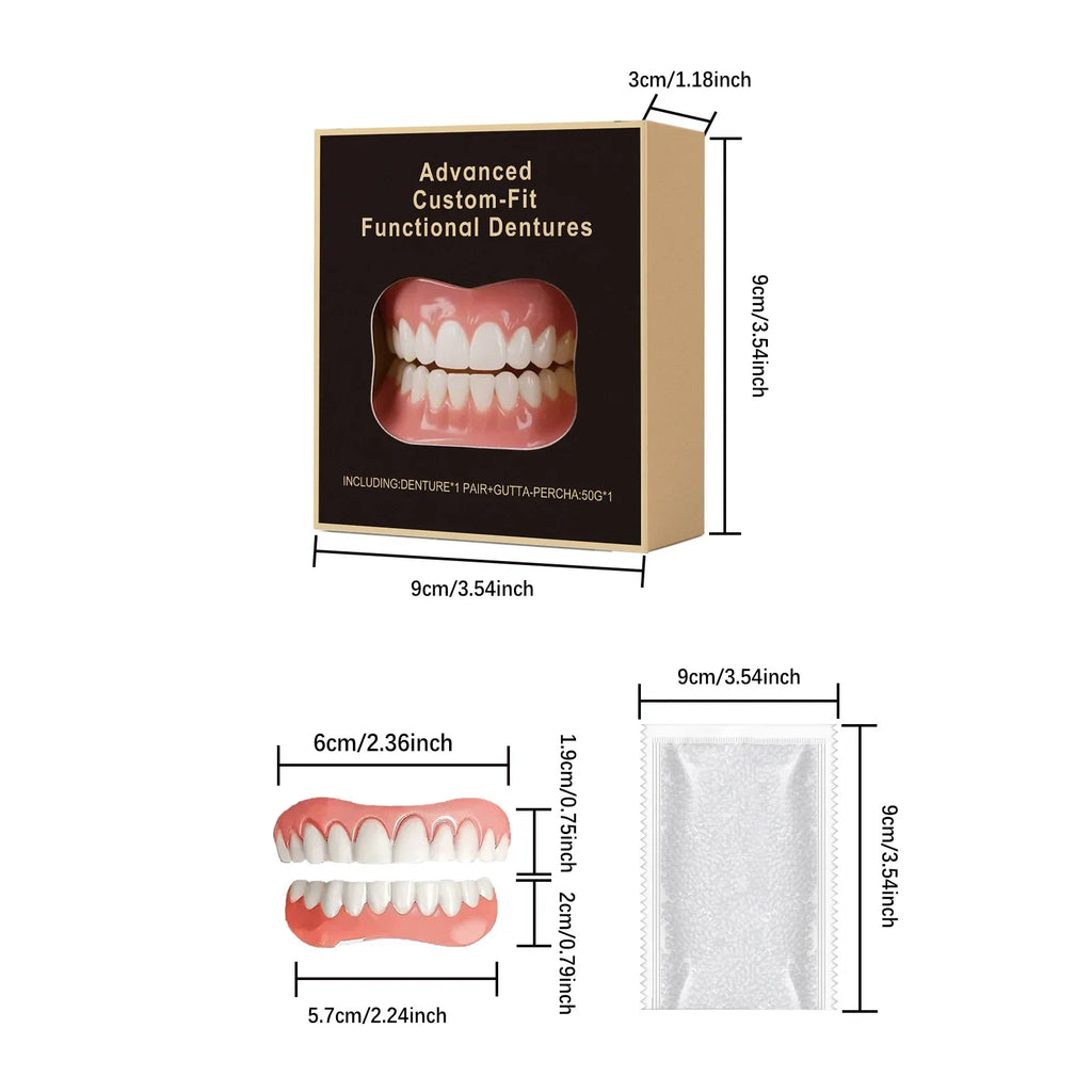 Boxed False Teeth Kit, Denture-Style Upper and Lower Cover Listing with 1, 2 or 3 Set Options for Adults Requiring Professional Dental Fit Review