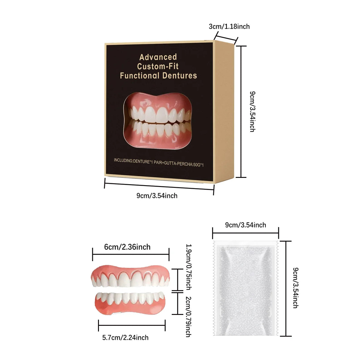 Boxed False Teeth Kit, Denture-Style Upper and Lower Cover Listing with 1, 2 or 3 Set Options for Adults Requiring Professional Dental Fit Review