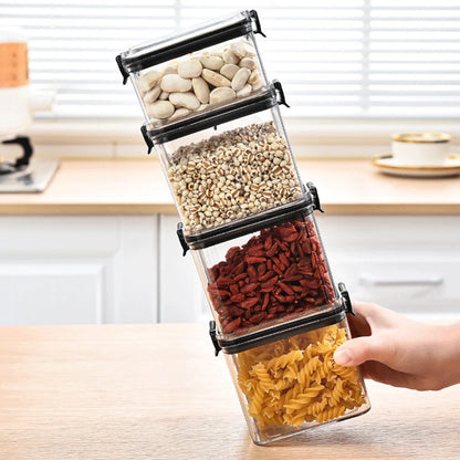 Clear Pantry Storage Jars with White or Black Covers, Five Capacity Options from 460ml to 1800ml and Single-Size Packs or Mixed Five-Size Kitchen Sets