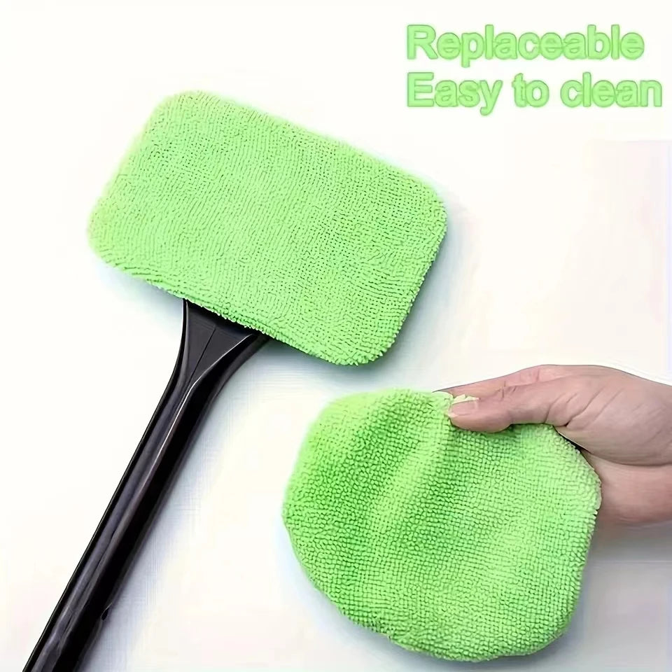 Car Windshield Cleaning Wand with Removable Microfiber Bonnet and Long Handle, Blue, Light Blue or Green Options for Interior Auto Glass and Window Care