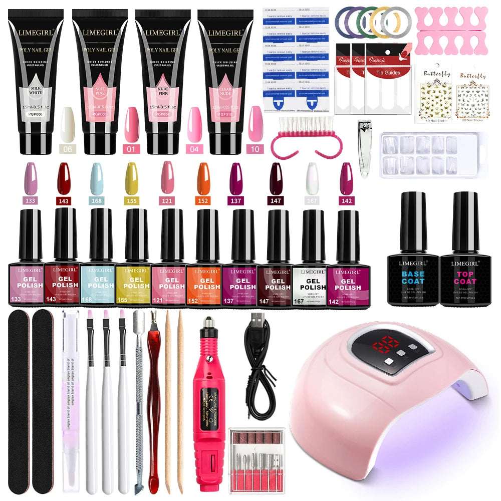 USB UV Lamp Gel Polish Kit by LIMEGIRL, 8ml Semi-Permanent Soak-Off Nail Polish with Listed Base and Top Coat for DIY Manicure and Nail Art