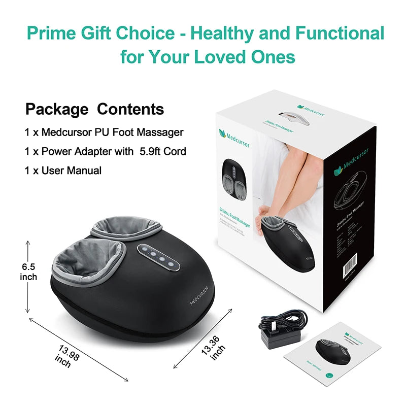 Medcursor Shiatsu Foot Massager with Heat and Roller Massage, Black MDFM400 Electric Foot Care Machine with US or EU Plug Options for Home Relaxation
