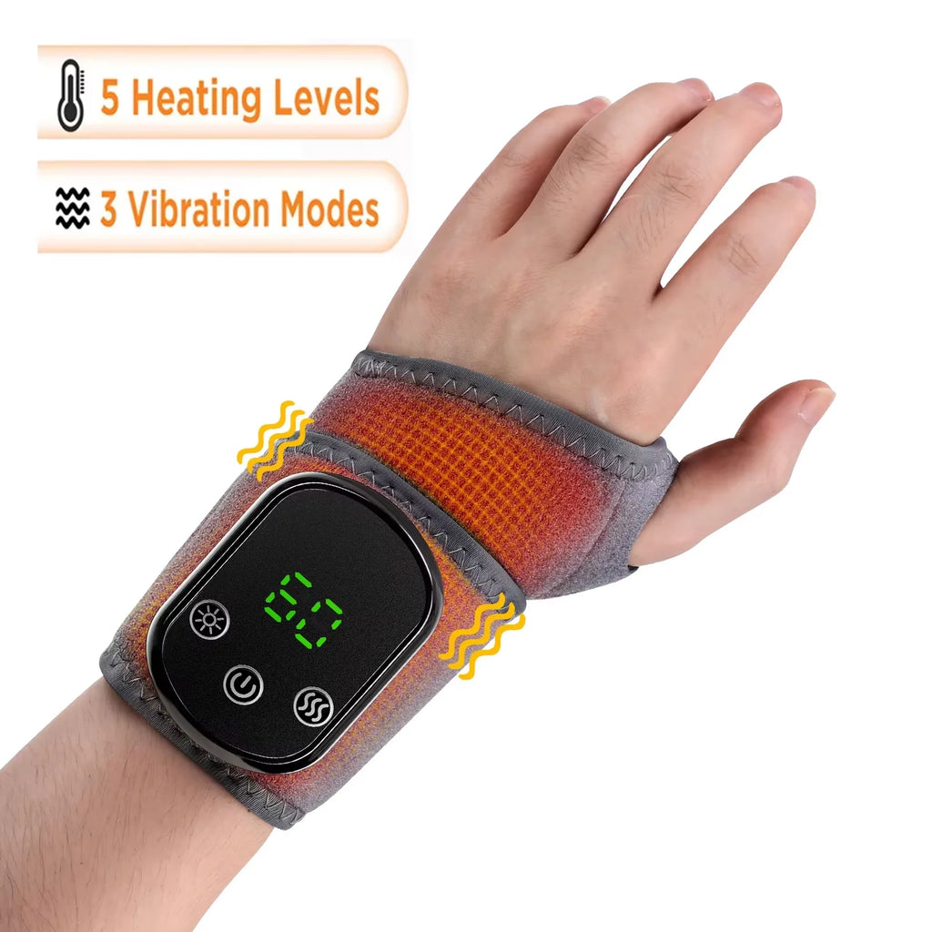 Cordless Heated Wrist or Ankle Massager with Five Heat Settings, Three Vibration Modes and 30-Minute Timer, Gray Type-C Rechargeable Single-Piece Wrap