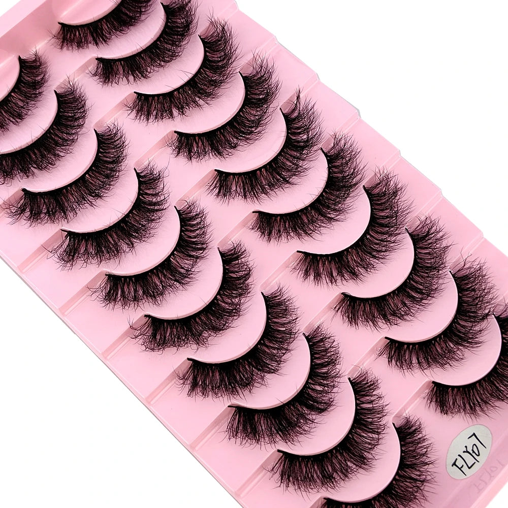 Faux Mink Strip Eyelashes in Ten-Pair Style Options, Synthetic Lash Fibers with Black Cotton Band Reference and Eighteen Codes for Everyday or Occasion Makeup