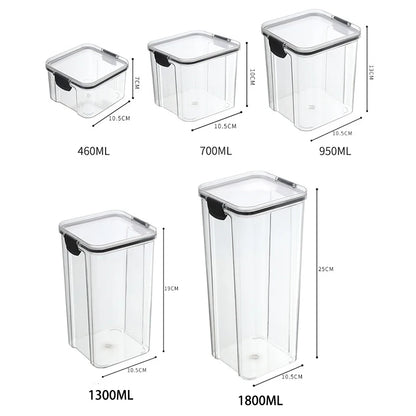 Clear Pantry Storage Jars with White or Black Covers, Five Capacity Options from 460ml to 1800ml and Single-Size Packs or Mixed Five-Size Kitchen Sets