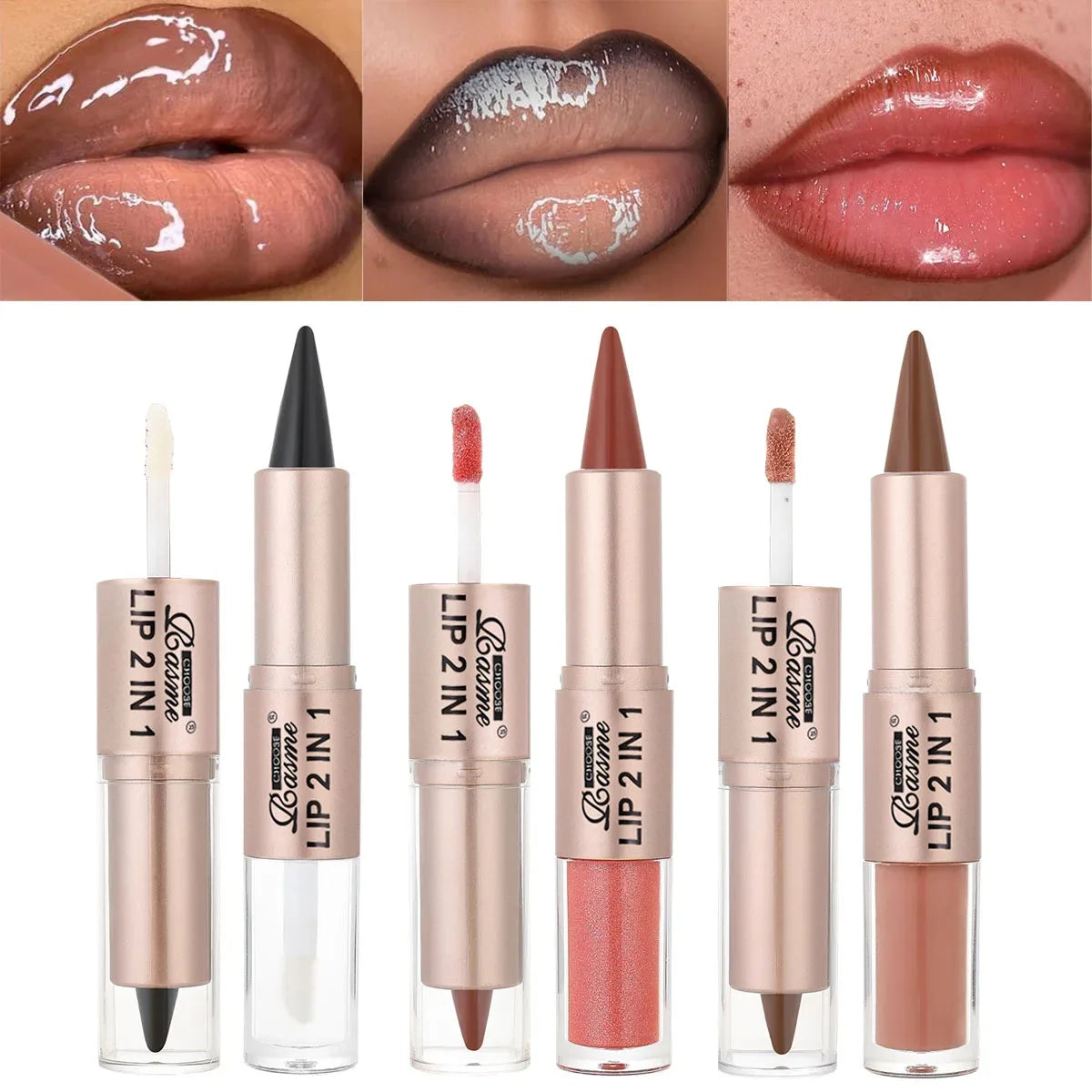 2-in-1 Lip Liner and Gloss Pen with Listed Matte Color and Mirror-Shine Lip Glaze, Coded Shade Options for Gradient Lip Contouring and Everyday Makeup