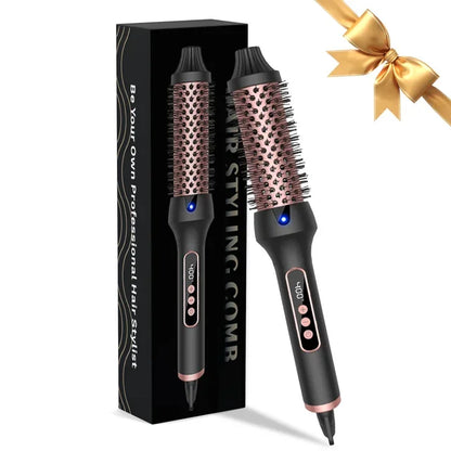 38mm Thermal Styling Brush with Dual PTC Heating, Nine Temperature Settings and 60-Minute Auto Shut-Off, Black Gold Hair Curler and Straightener