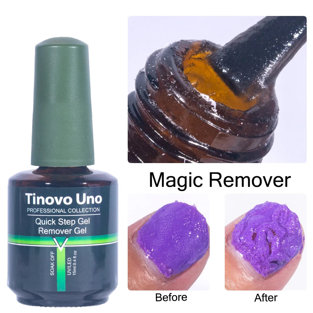 Tinovo Uno Gel Nail Polish Remover, Listed 15ml Magic Remover for Semi-Permanent Manicures with Single-Piece or Two-Piece Set Selection Labels