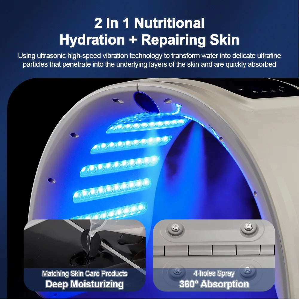 LED Beauty Machine with Nano Spray, Foldable Design, Seven-Color Reference, 100 LEDs and Touch Controls in US, EU, UK or AU Plug Options for Cosmetic Care