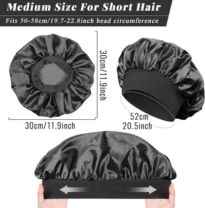 Satin Hair Bonnet with Wide Elastic Band, Single Sleep Cap in Thirteen Colors for Long or Short Hair, Nighttime Routines, Makeup and Face Washing