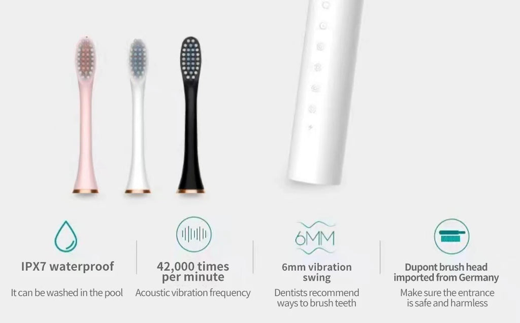 X3 Sonic Electric Toothbrush for Adults, USB Rechargeable Six-Mode Oral Care Brush with Two-Minute Brushing Cycle and 30-Second Zone Reminders
